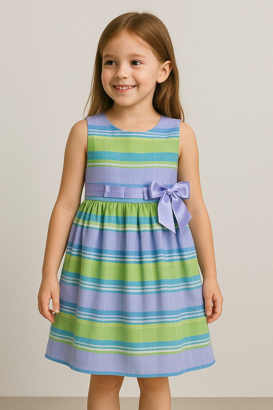 Bonnie Jean Girls Pastel Striped Fit & Flare Dress Lavender Green Blue Size 5